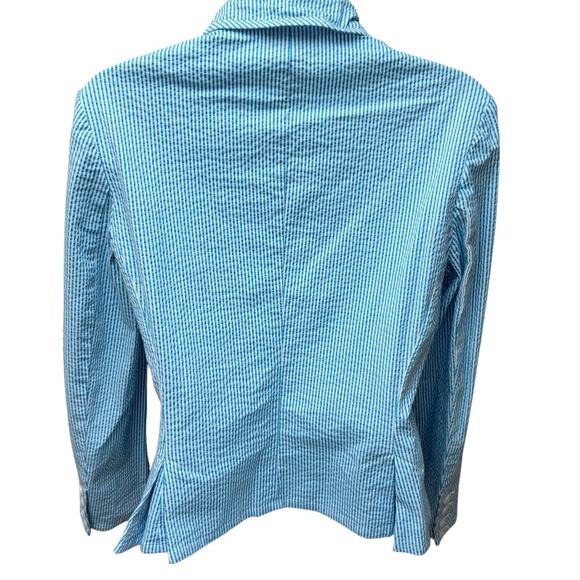 TALBOTS Seersucker Jacket Women's Size 4 Blue White Striped Long Sleeve - Picture 3 of 6